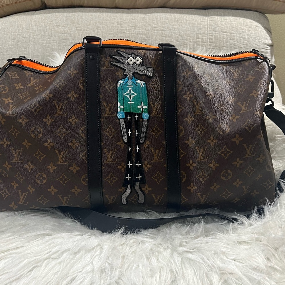 Louis Vuitton Brown Monogram Duffel with Orange Accents